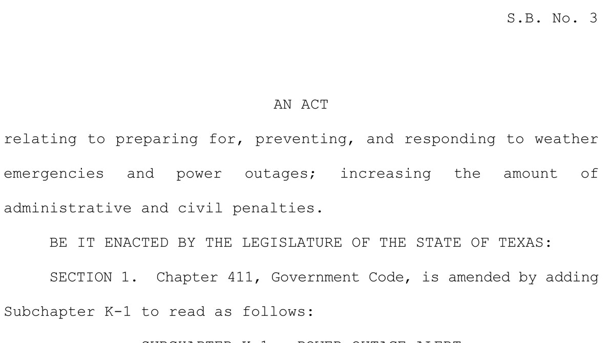 Following the February 2021 winter storm and widespread, tragic blackouts, the 87th Texas Legislature passed, and Gov. Greg Abbott signed SB 3. The bill directed the PUCT to implement landmark operational reforms for power generators and power line companies, strengthening grid reliability.